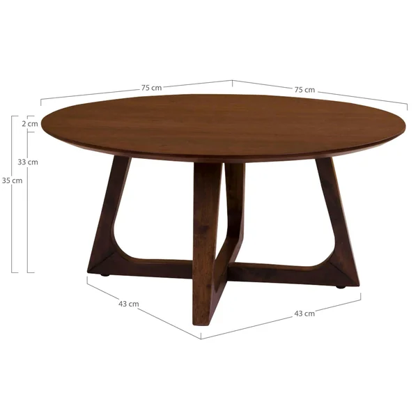 Table basse ronde vintage placage noyer LILLEHAMMER