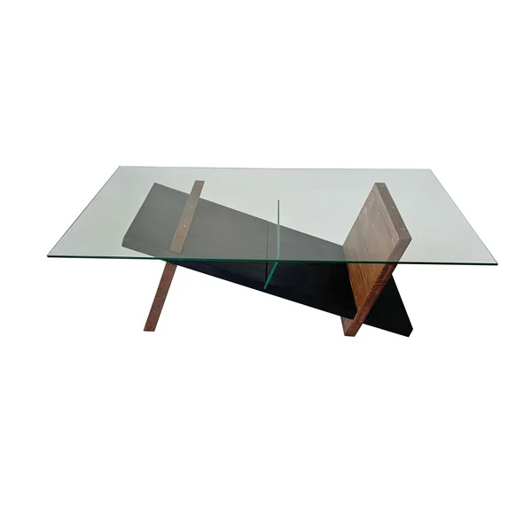 Table basse verre et bois brun - fonction porte-revues LHASA