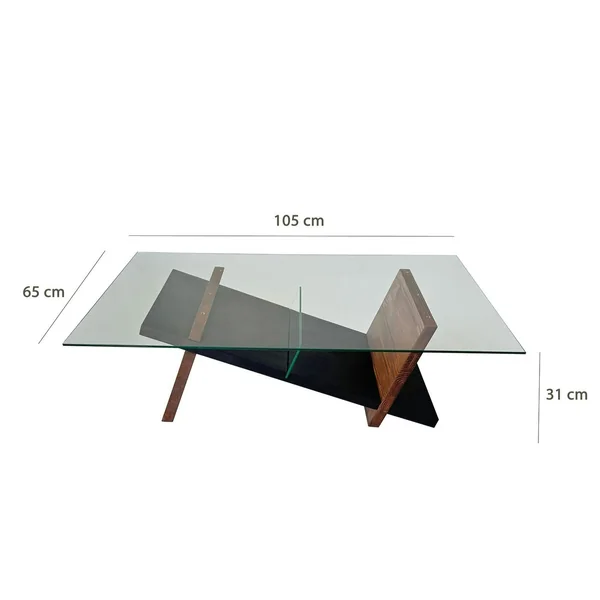 Table basse verre et bois brun - fonction porte-revues LHASA