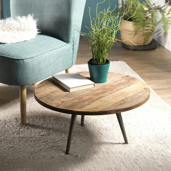 Table d'appoint ronde teck recyclé métal PM SWING