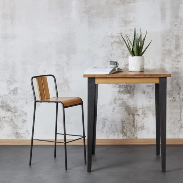 Table de bar carrée en chêne massif et pieds acier 90x90 cm - Manny