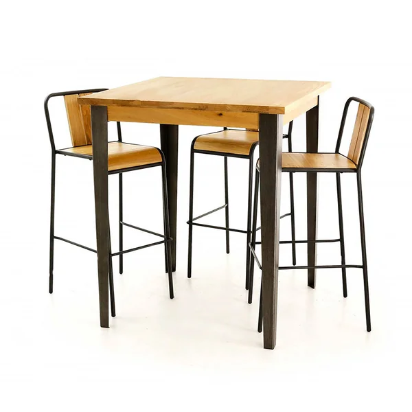 Table de bar carrée en chêne massif et pieds acier 90x90 cm - Manny