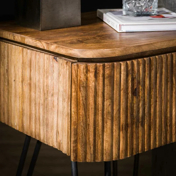 Table de chevet en bois de manguier motif baguette avec pieds épingle DELHI