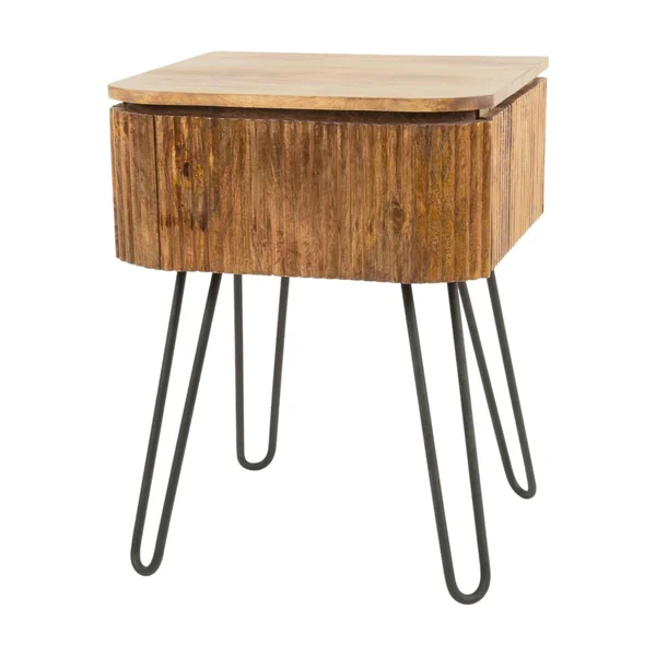 Table de chevet en bois de manguier motif baguette avec pieds épingle DELHI