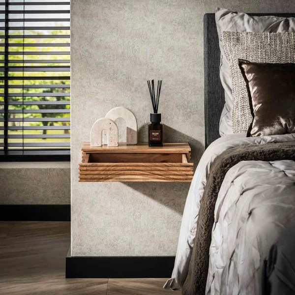 Table de chevet murale en bois d'acacia avec stries 40 cm (lot de 2) MELBOURNE