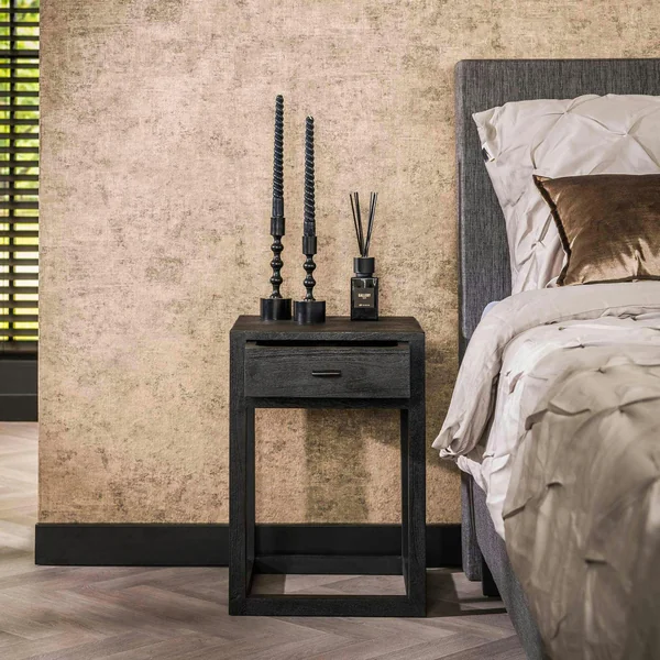 Table de chevet noire en bois WOODY