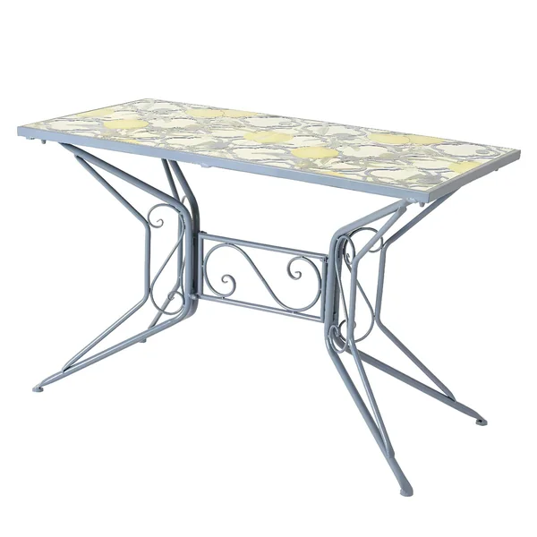 Table de jardin bleue décor mosaïque citrons 118 cm GRENADE