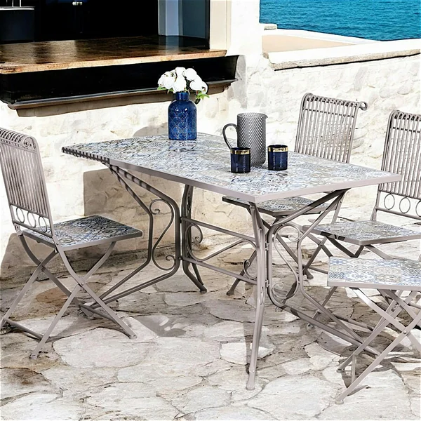 Table de jardin carreaux de ciment bleu et taupe 140 cm GRENADE