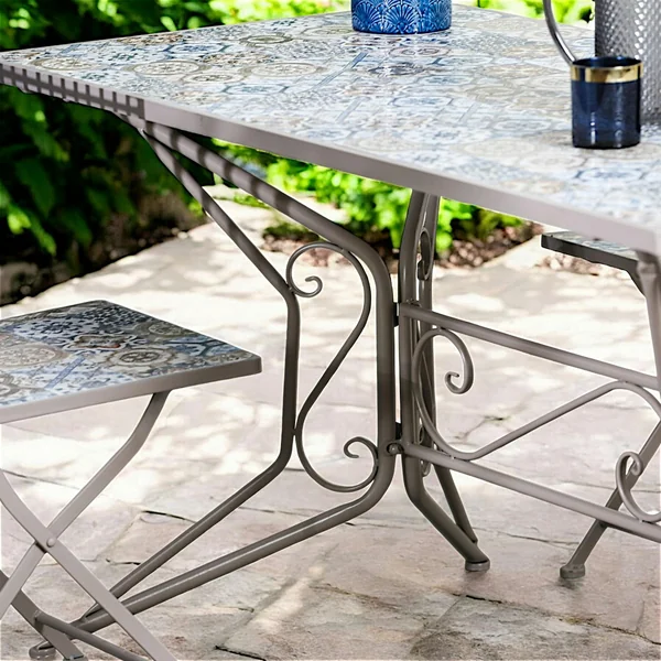 Table de jardin carreaux de ciment bleu et taupe 140 cm GRENADE