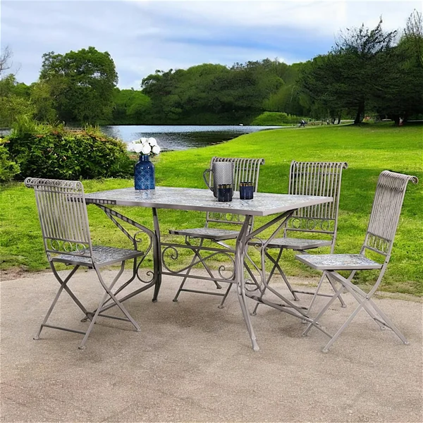 Table de jardin carreaux de ciment bleu et taupe 140 cm GRENADE