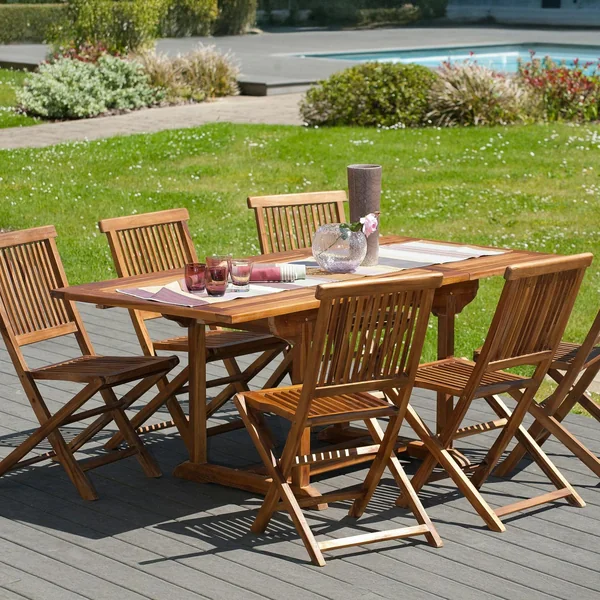 Table de jardin en teck huilé rectangle extensible 120/180x90x75 MACAO
