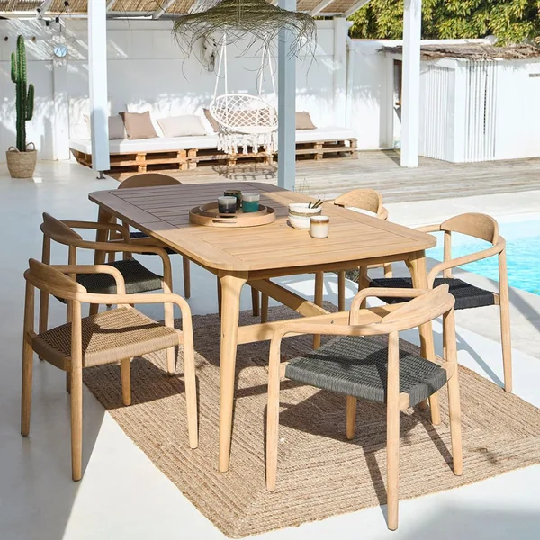 Table de jardin extensible en acacia naturel 180(+40cm)x100cm - Cavalo
