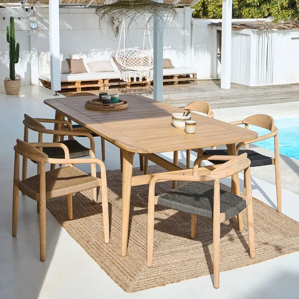 Table de jardin extensible en acacia naturel 180(+40cm)x100cm - Cavalo
