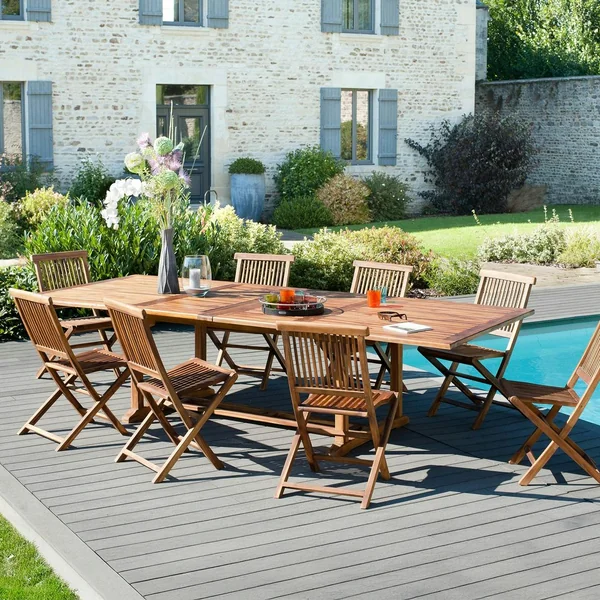 Table de jardin extensible en Teck huilé massif 200/300x120x75cm MACAO