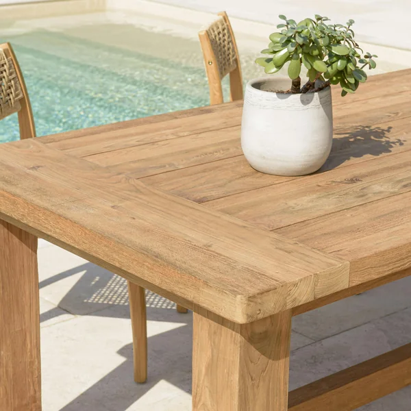 Table de jardin pieds droits teck recyclé naturel 220 cm MANY