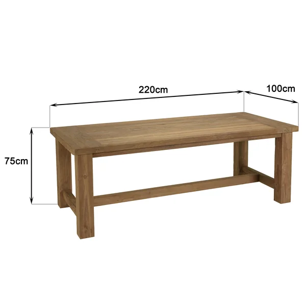 Table de jardin pieds droits teck recyclé naturel 220 cm MANY