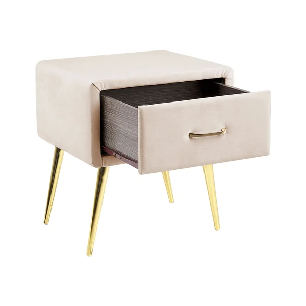 Table de nuit à 1 tiroir FLAYAT Velours Beige clair