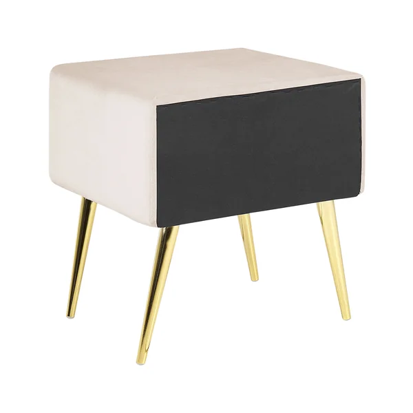 Table de nuit à 1 tiroir FLAYAT Velours Beige clair