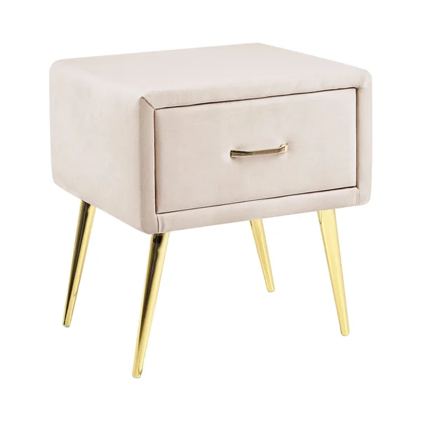 Table de nuit à 1 tiroir FLAYAT Velours Beige clair