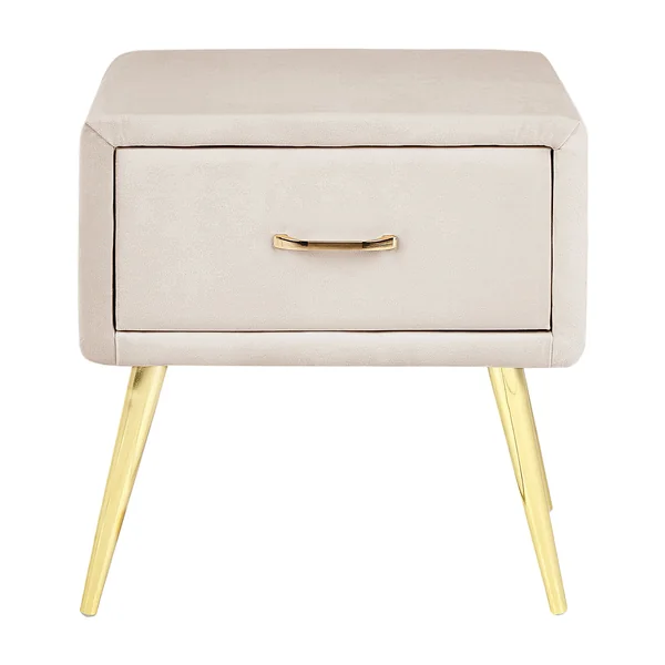 Table de nuit à 1 tiroir FLAYAT Velours Beige clair