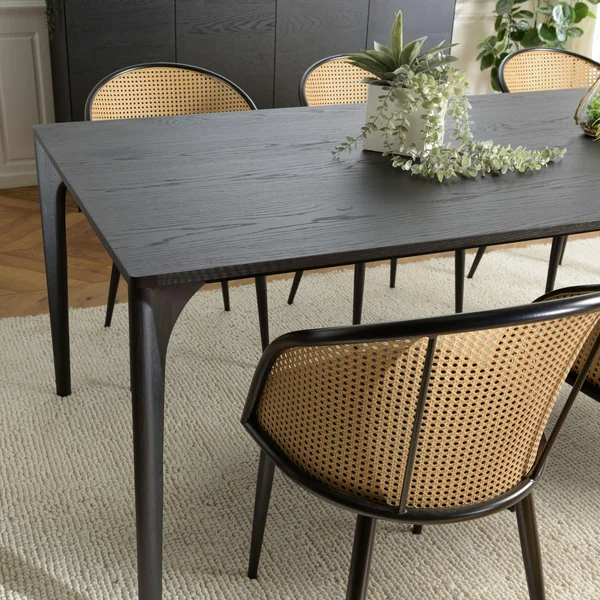 Table de repas moderne noire pieds chêne massif 220 cm PANAMA