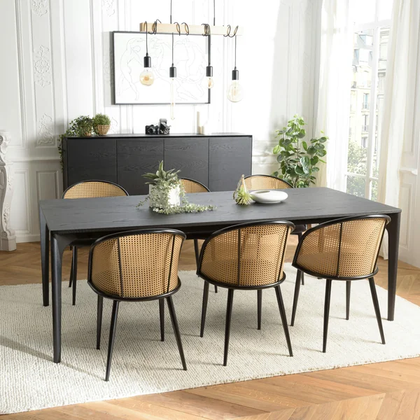 Table de repas moderne noire pieds chêne massif 220 cm PANAMA
