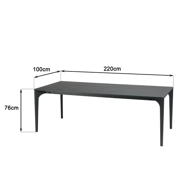 Table de repas moderne noire pieds chêne massif 220 cm PANAMA