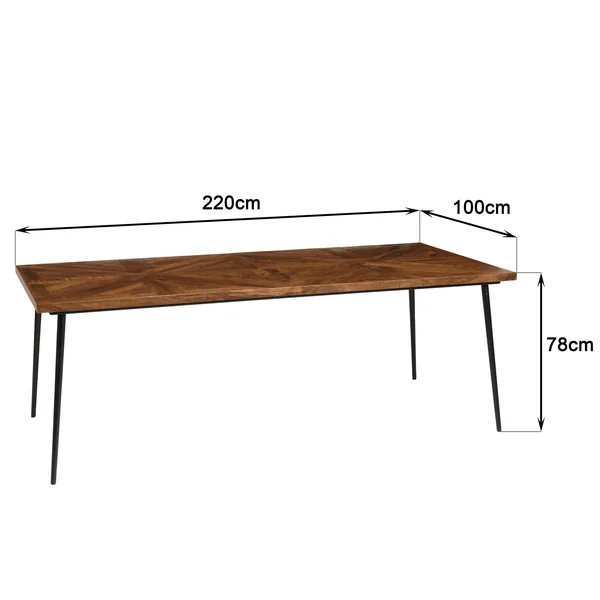 Table de repas rectangulaire bois recyclé marqueterie 220 cm KORKAI
