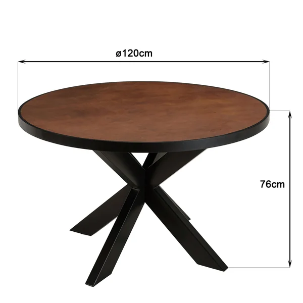 Table de repas ronde bois effet pierre rouille 120 cm BIHAR