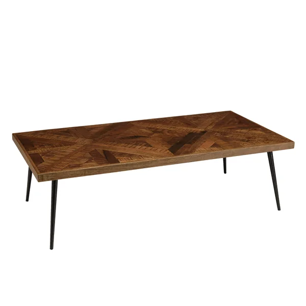 Table de salon rectangulaire bois recyclé marqueterie 135 cm KORKAI
