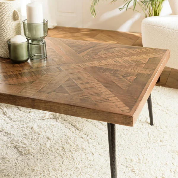 Table de salon rectangulaire bois recyclé marqueterie 135 cm KORKAI