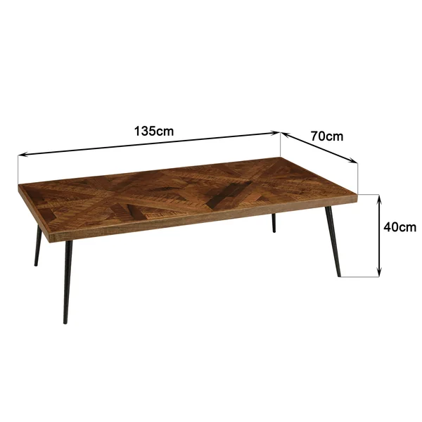 Table de salon rectangulaire bois recyclé marqueterie 135 cm KORKAI