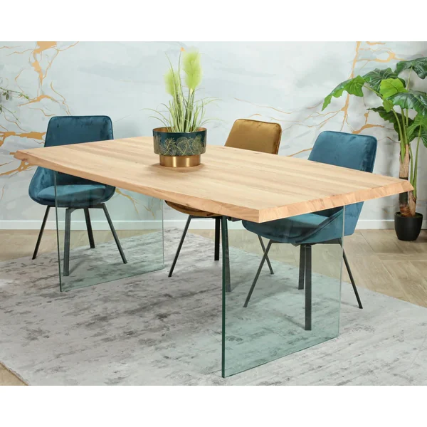 Table extensible design en bois de chêne blanc et verre 200 cm MESSINE