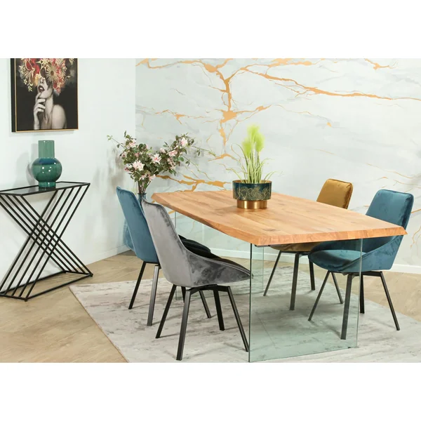 Table extensible design en bois de chêne huilé et verre 200 cm MESSINE