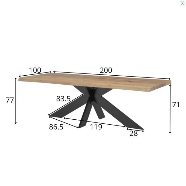 Table extensible en chêne huilé avec bords naturels 200 cm PALERME