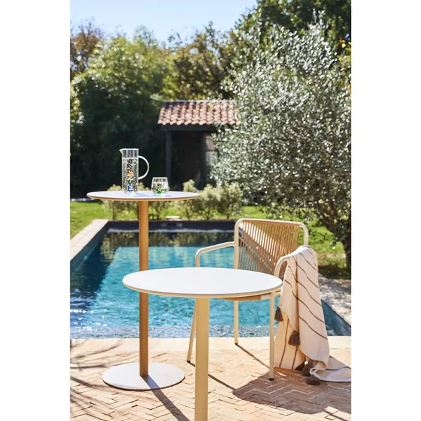 Table haute d'extérieur ronde en acier taupe d60xh100cm - Ajay