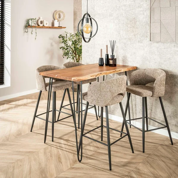 Table haute en bois massif bordure naturelle 130 cm MELBOURNE