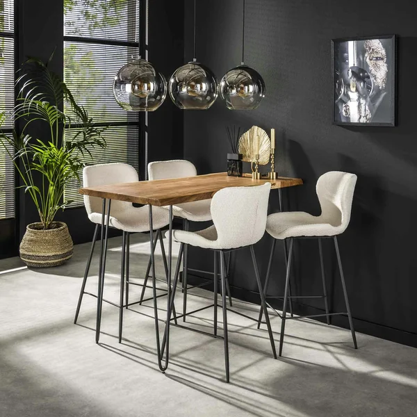 Table haute en bois massif bordure naturelle 130 cm MELBOURNE