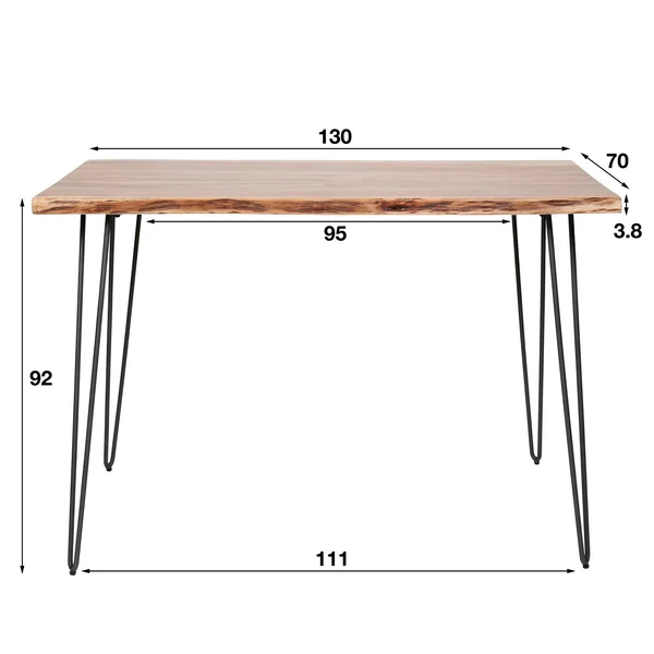 Table haute en bois massif bordure naturelle 130 cm MELBOURNE