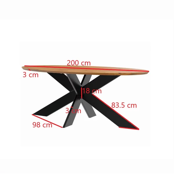 Table ovale en chêne huilé avec pied central en métal noir 200 cm RAGUSE