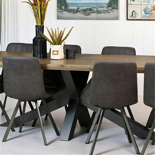 Table pied central bois de chêne et métal 240 cm HUDSON