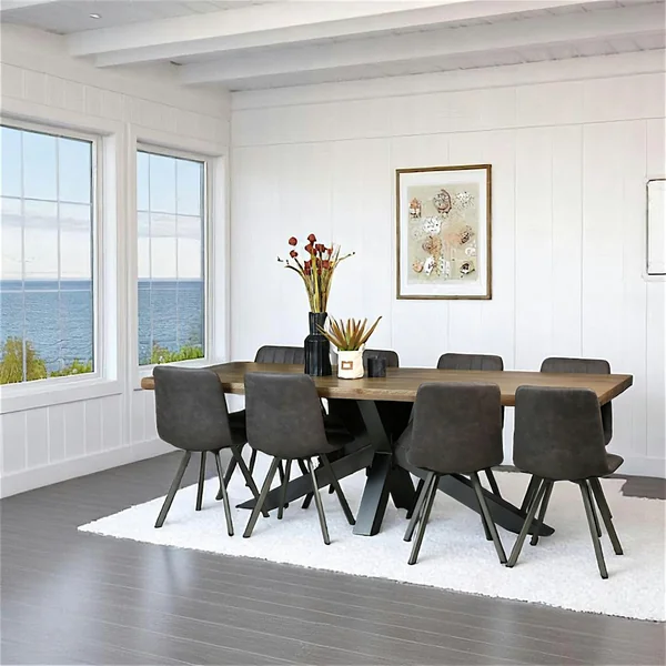 Table pied central bois de chêne et métal 240 cm HUDSON