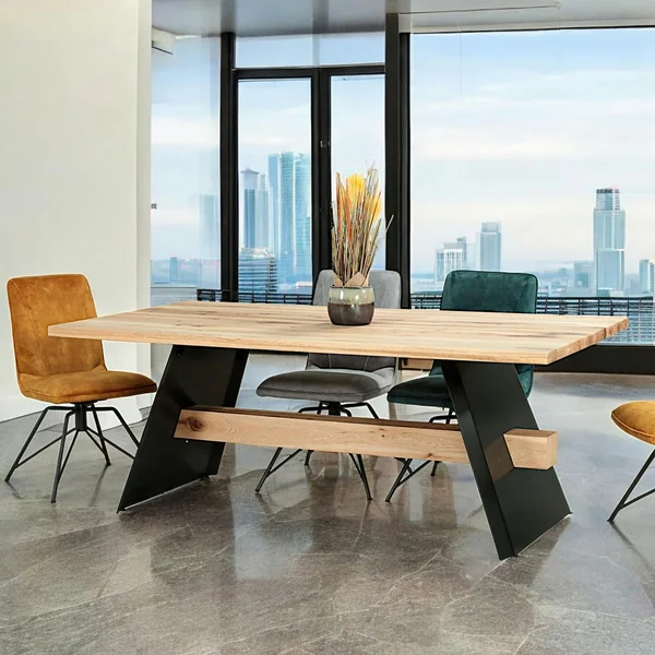 Table rectangulaire en chêne blanc avec poutre centrale 200 cm CORNWALL