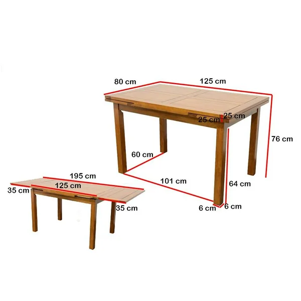 Table repas italienne hévéa 125-195cm Tradition