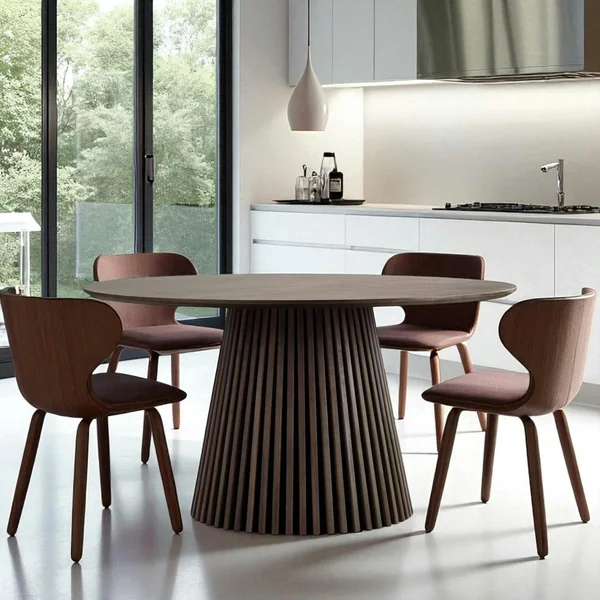 Table ronde en chêne brun avec piètement baguette ø120 cm AMSTERDAM