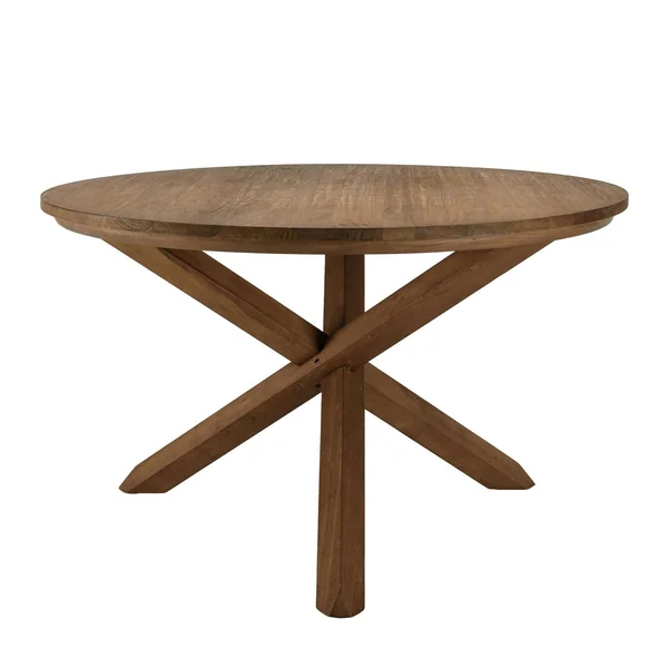 Table ronde en teck massif recyclé 130 cm pied croisé bois SWING