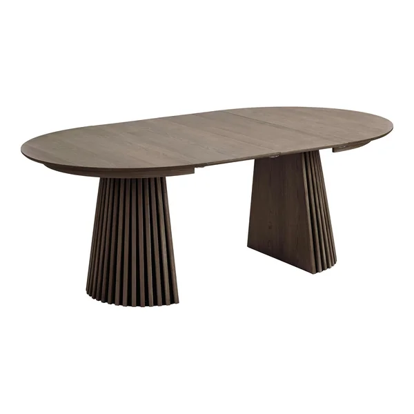 Table ronde extensible en chêne brun avec piètement baguette (2 rallonges incluses) ø120 cm / 160 cm / 200 cm AMSTERDAM