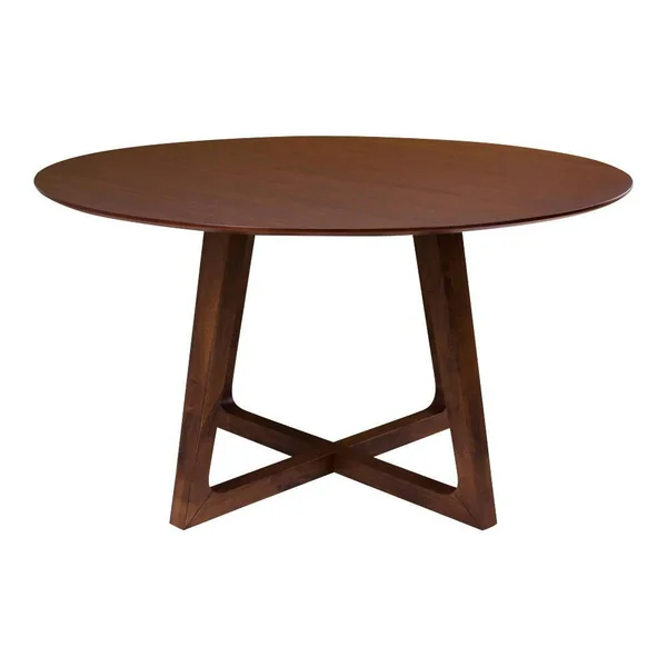 Table ronde vintage en placage noyer Ø137 cm LILLEHAMMER