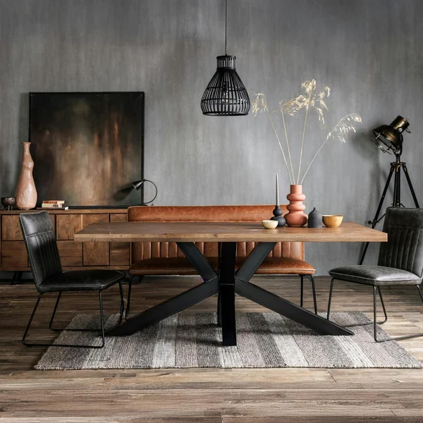 Table salle à manger bois métal pied croisé 200 cm OKA