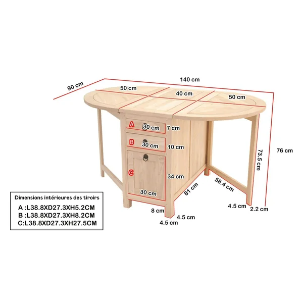 TABLE TRADITION ovale pliante 90cm